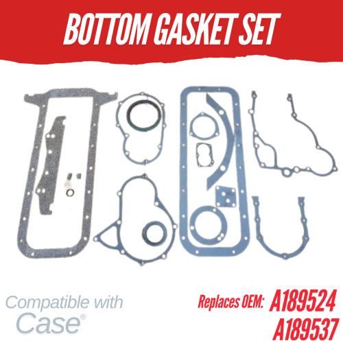 CASE 188D / 207D BOTTOM GASKET SET W/ CRANK SEALS A189524